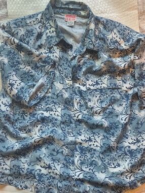 100% Silk H.E.R. Blue Floral Button-Up Shirt